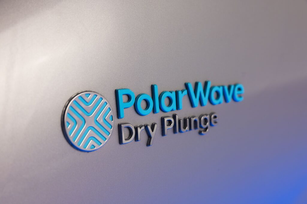 Closeup of PolarWave dry cold plunge lgoo