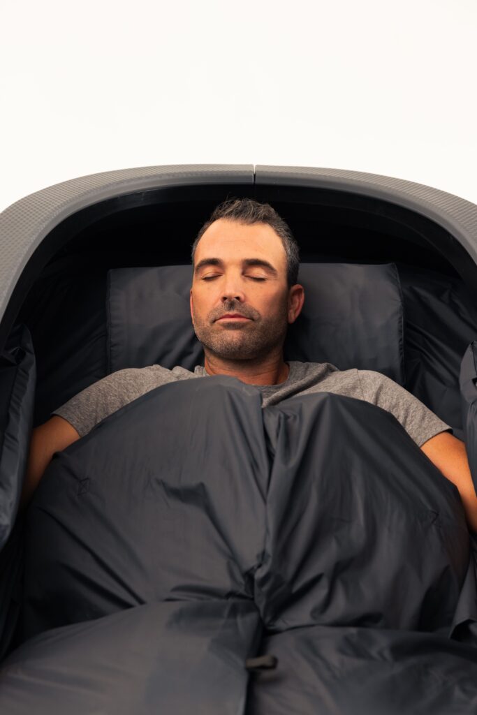 Closeup of man in PolarWave dry cold plunge